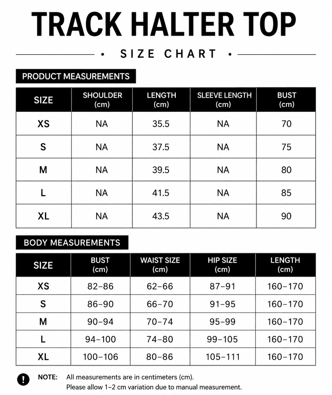 Size chart for The Track Halter Top