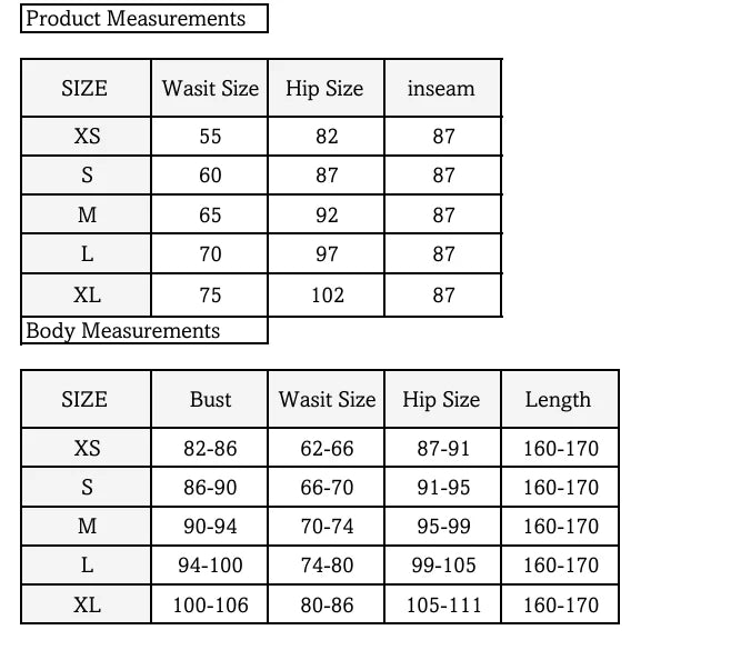 Size chart for The Track pants